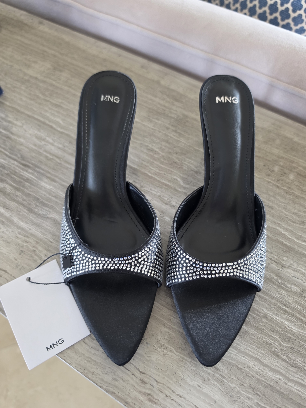 Mango Black Rhinestone Pointed-Toe Mule - Picture 2 of 13